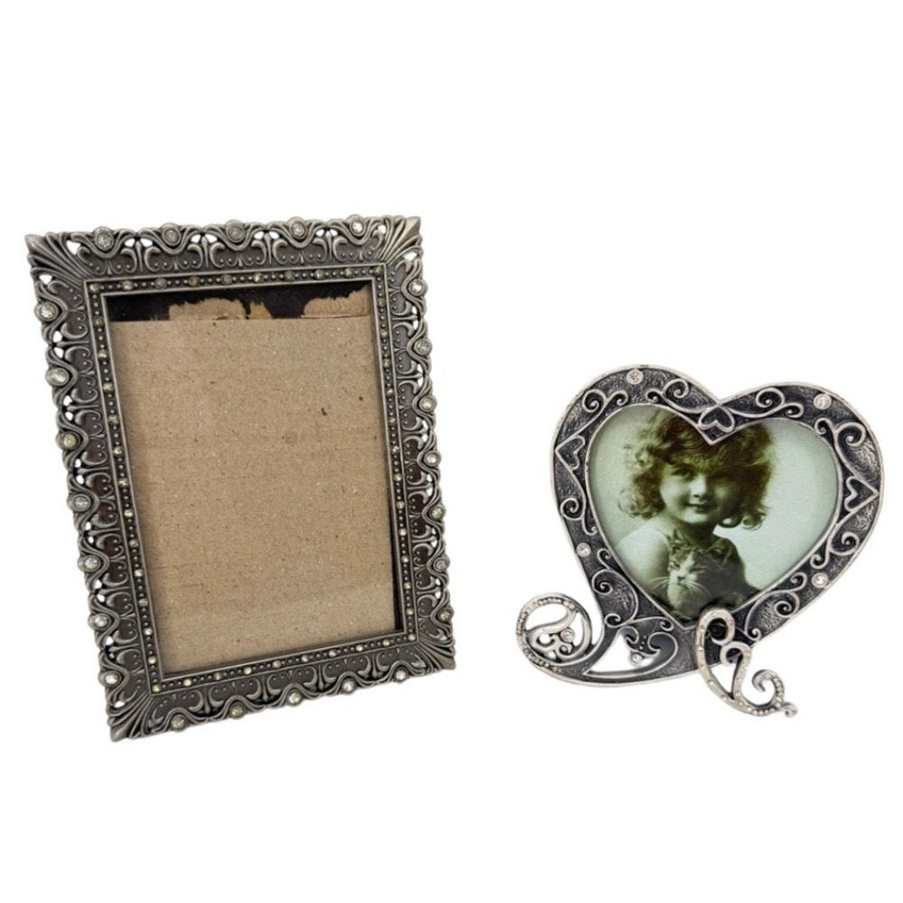 Picture Frame Set of 2 Rhinestone Ornate Victorian‎ Romantic Filigree Decor